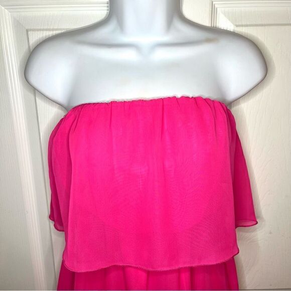 Nymphe Strapless Hi Lo Hem Chiffon Mini Dress Hot Pink S NWT - Picture 4 of 8